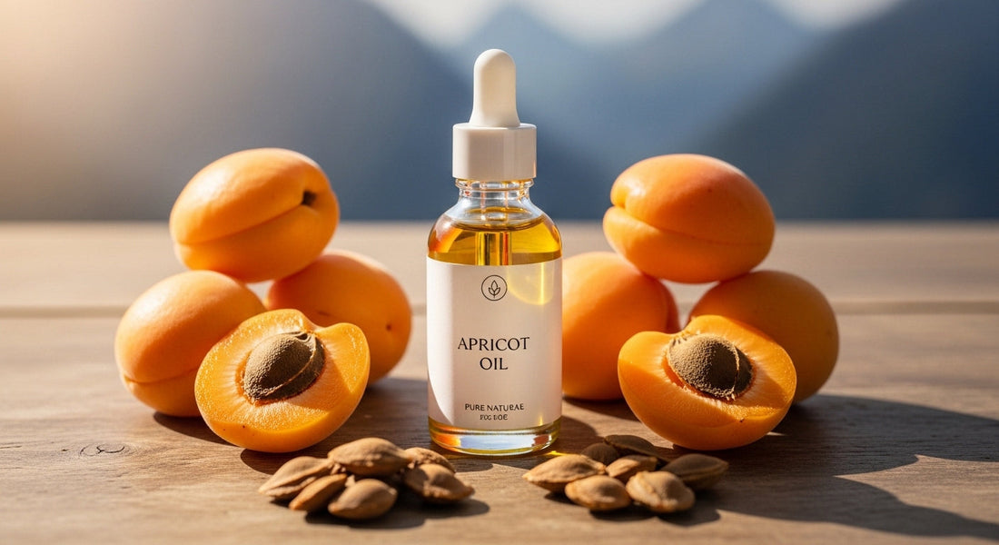 Pure cold pressed apricot oil bottle with fresh apricots from Baltistan